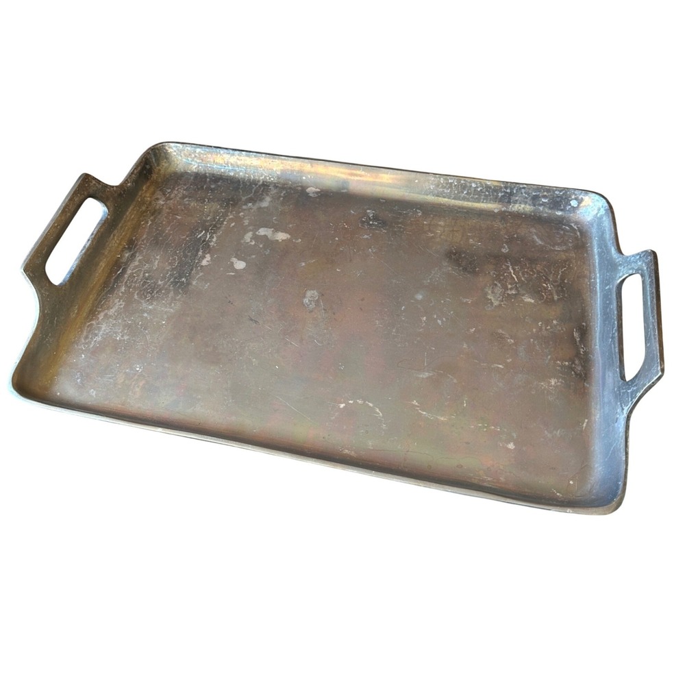 Pottery Barn Barona Aluminum Silver Metal Rectangular Serving Tray with Handles